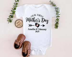 Personalized Matching Our First Mothers Day Shirt, 1st Mother Day Tee and Baby Bodysuit, Custom Mothers Day Gift, Couple New Mom