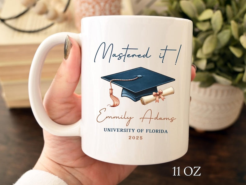 Masters Degree Mug, Mastered It Mug, Masters Degree Graduation Gift, Personalized Masters Degree Coffee Cup, Graduation Mug for Masters
