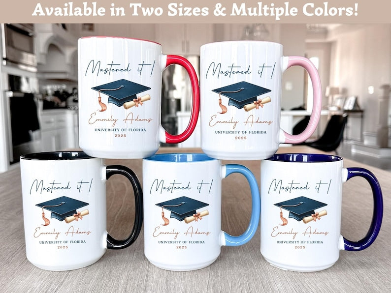 Masters Degree Mug, Mastered It Mug, Masters Degree Graduation Gift, Personalized Masters Degree Coffee Cup, Graduation Mug for Masters