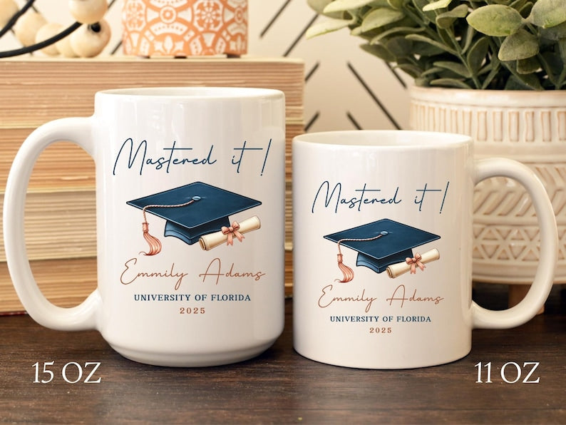 Masters Degree Mug, Mastered It Mug, Masters Degree Graduation Gift, Personalized Masters Degree Coffee Cup, Graduation Mug for Masters
