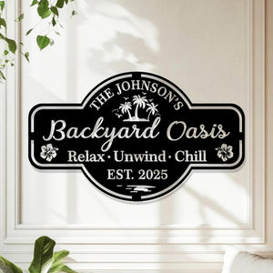 Personalized Backyard Oasis Metal Sign,Custom Family Name Sign,Outdoor Wall Decor,Custom Backyard Yard Sign Patio Decor,Father's Day Gift