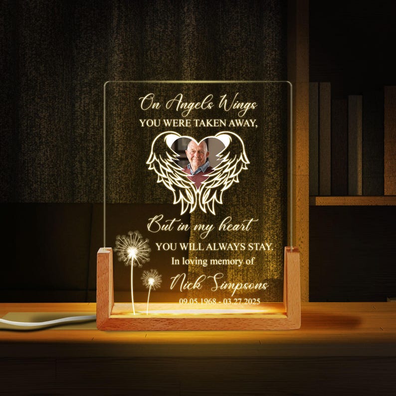 Personalized Picture Frame Memorial Night Light, Custom Photo LED Light, In Loving Memory Table Lamps, Loss of Loved One, Loss Sympathy Gift