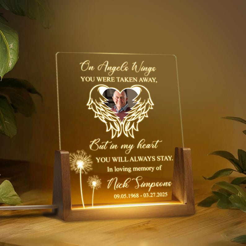 Personalized Picture Frame Memorial Night Light, Custom Photo LED Light, In Loving Memory Table Lamps, Loss of Loved One, Loss Sympathy Gift