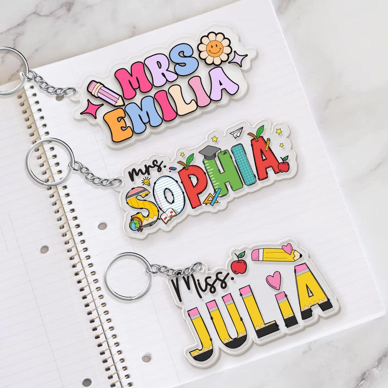 Teacher Appreciation Gifts, Custom Pencil Alphabet Teacher Keychain, Custom Backpack Teacher Name Tag, Teacher Gift