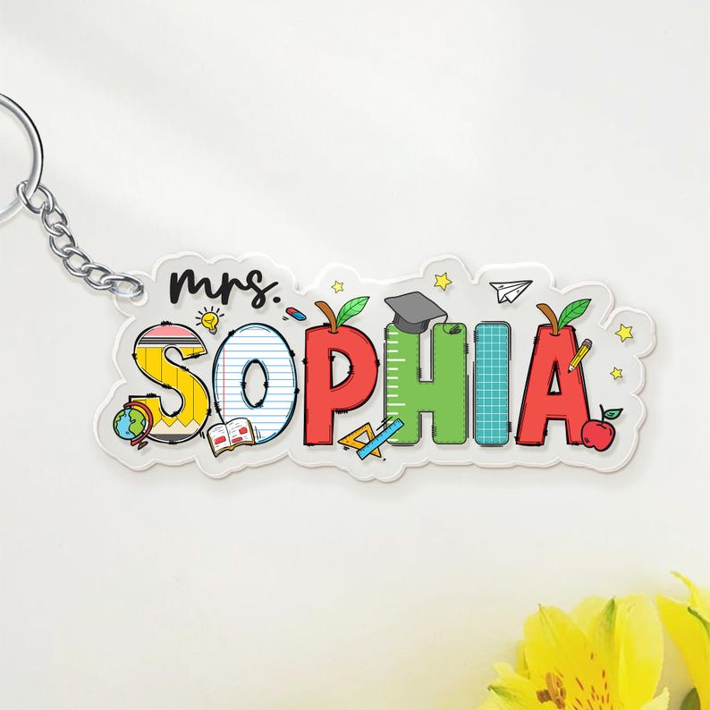 Teacher Appreciation Gifts, Custom Pencil Alphabet Teacher Keychain, Custom Backpack Teacher Name Tag, Teacher Gift