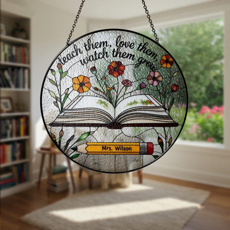 Custom Teacher Suncatcher Gift | Personalized Glass Suncatcher for End of Year, Teacher Appreciation, Classroom Decor, Gift for Teacher