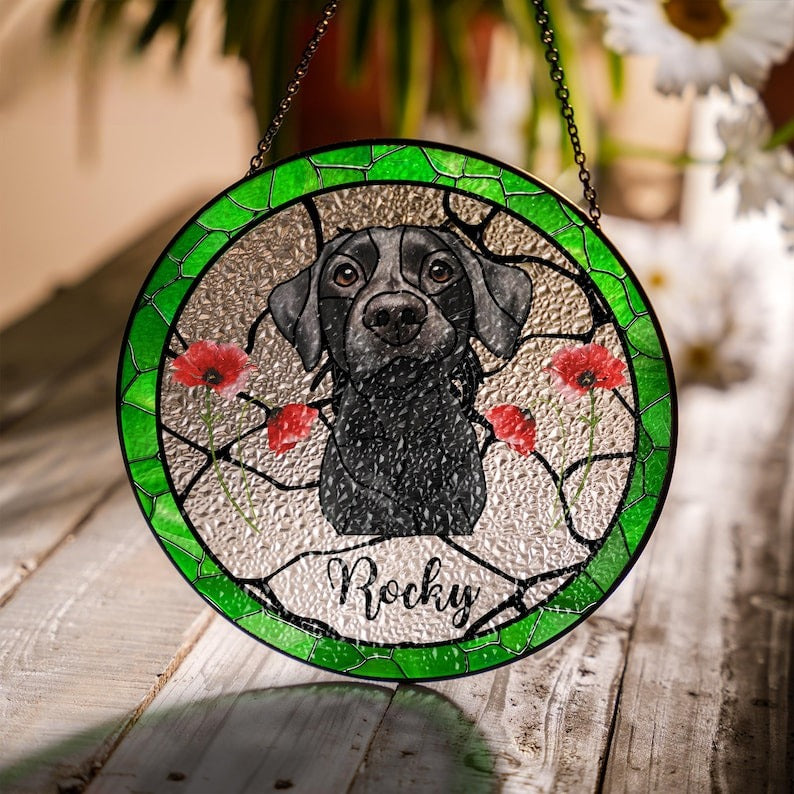 Custom Pet Portrait Stained Glass Suncatcher, Stained Glass Dog Memorial, Custom Dog Portrait from Photo, Sympathy Cat Loss Gift