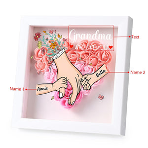 Personalized Holding Hands Flower Shadow Box, Mothers Day Gift for Mom, Rose Frame With Grandkids Names, Unique Gift for Grandma, Mommy Gift