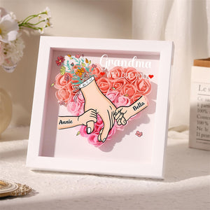 Personalized Holding Hands Flower Shadow Box, Mothers Day Gift for Mom, Rose Frame With Grandkids Names, Unique Gift for Grandma, Mommy Gift