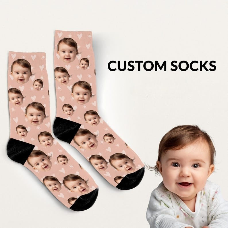 Custom Baby Face Socks, Many Faces Custom Parent Gift, Cute Baby Picture on Socks, Customized Christmas Gift for Parents, Cute Baby Gift