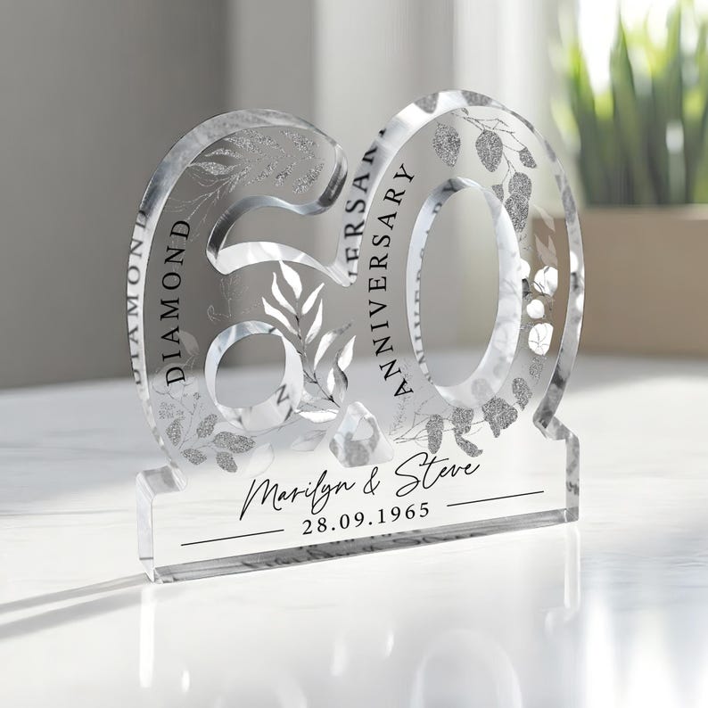 Personalised 60th Anniversary Gift Plaque, Diamond Anniversary Gift, Anniversary Gift, 60th Anniversary Gift for Husband Wife Parents