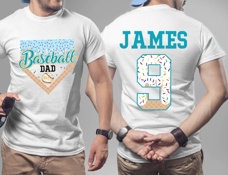 Custom Baseball Drip Dad Shirt, Team Dad T-Shirt,Personalized Ice Cream Drip Tee, Father's Day Gift,With Name & Number Jersey Dad Tball tee