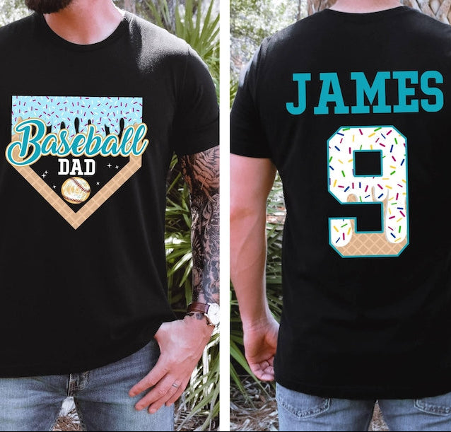 Custom Baseball Drip Dad Shirt, Team Dad T-Shirt,Personalized Ice Cream Drip Tee, Father's Day Gift,With Name & Number Jersey Dad Tball tee