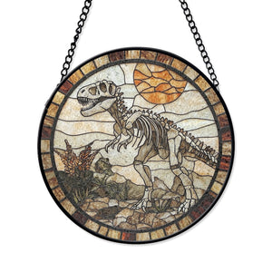 Dinosaur Skeleton Stained Glass Suncatcher, Prehistoric Window Decor, Fossil Theme Stained Glass , Paleontology Lover, Birthday Gift Idea