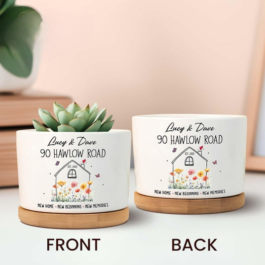Personalized New Home Plant Pot, Custom Housewarming Gift, New Home Gift for Couples, Engagement Gifts, New Homeowner Gifts, Realtor Gifts