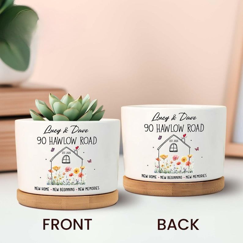 Personalized New Home Plant Pot, Custom Housewarming Gift, New Home Gift for Couples, Engagement Gifts, New Homeowner Gifts, Realtor Gifts