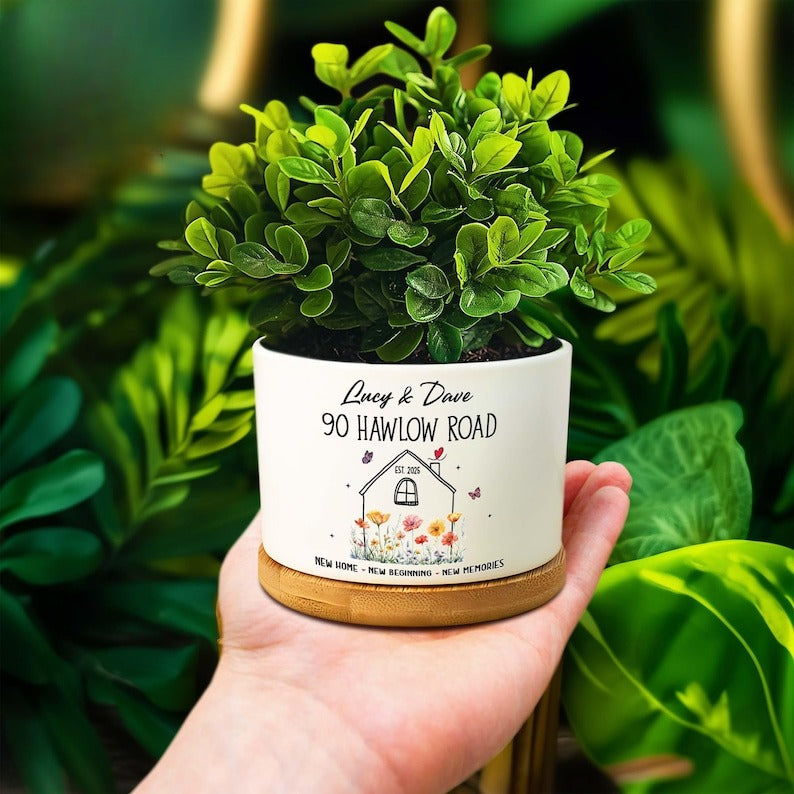 Personalized New Home Plant Pot, Custom Housewarming Gift, New Home Gift for Couples, Engagement Gifts, New Homeowner Gifts, Realtor Gifts
