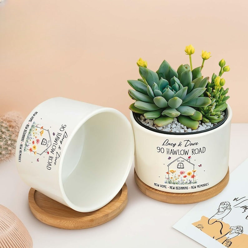 Personalized New Home Plant Pot, Custom Housewarming Gift, New Home Gift for Couples, Engagement Gifts, New Homeowner Gifts, Realtor Gifts