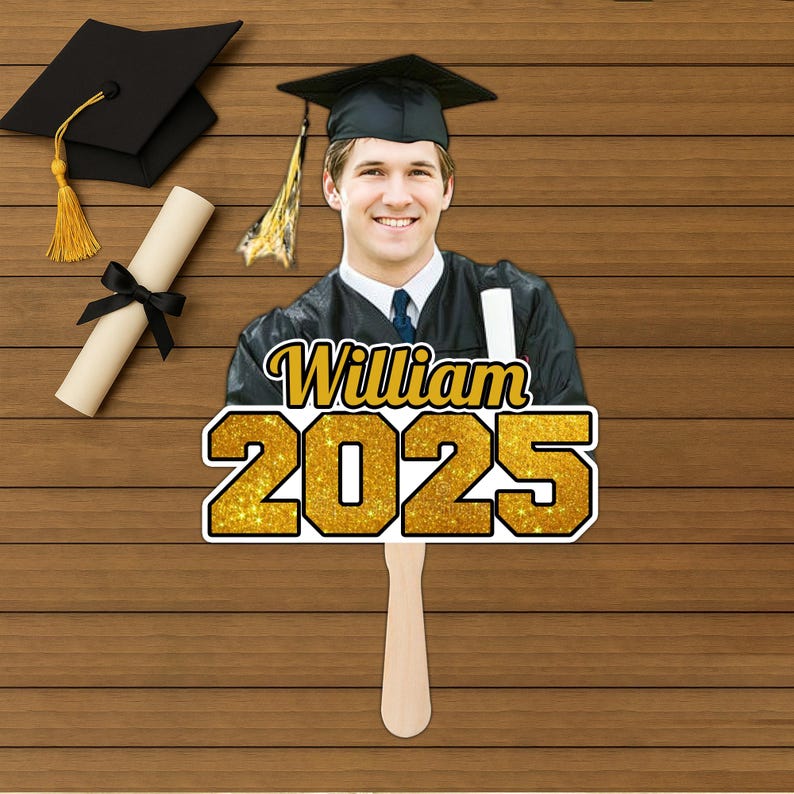 Custom Graduation Fans, Face Fans With Wooden Handle, Graduation Head, Grad Face Fans, Class of 2025 Head Fans, Graduation Faces on a Stick