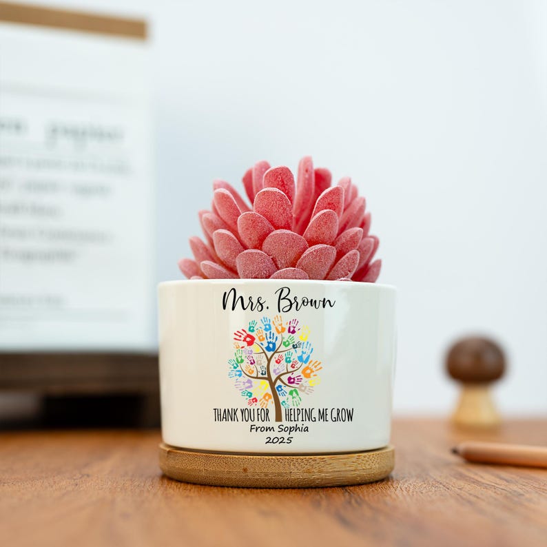 Personalized Thank You Gift,Custom Succulent Pot,Teacher Appreciation,Teacher Graduation Gift,Last Day of School,Gift for Mentor