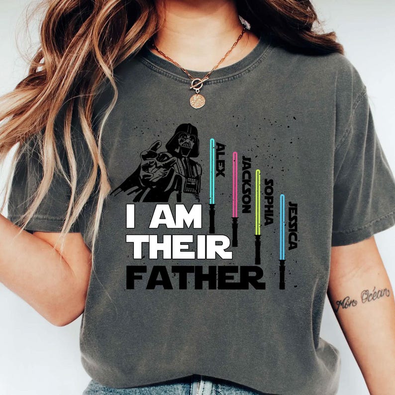 Personalized I Am Their Father Shirt, Gift For Dad, Custom Kid's Name Shirt with Lightsaber, Father's Day Shirt, Star Wars Dad Shirt