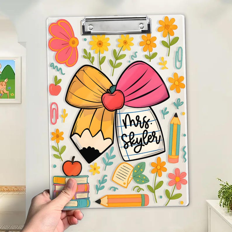 Personalized Teacher Appreciation Gift, Custom Pencil Floral Teacher Clipboard, End Of Year Gift, Back To School Teacher School Supplies