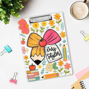 Personalized Teacher Appreciation Gift, Custom Pencil Floral Teacher Clipboard, End Of Year Gift, Back To School Teacher School Supplies