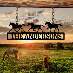 Personalized Horse Ranch Sign,Metal Horse Farm Sign, Outdoor Ranch Name Decor,Horse Farm Name Sign,Running Horses Metal Sign
