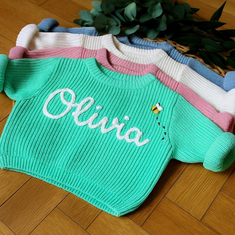 Embroidered Custom Name Baby Sweater: Personalised Keepsake Personalised Baby Sweater | Custom Keepsake | Baby Toddler Sweater | Baby Gift
