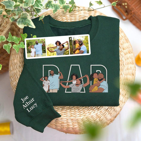 Dad Portrait Custom Embroidered, Custom PAPA Embroidered Sweatshirt, Portrait From Photo Embroidered Shirt, Custom Dad Hoodie, Gifts For Dad