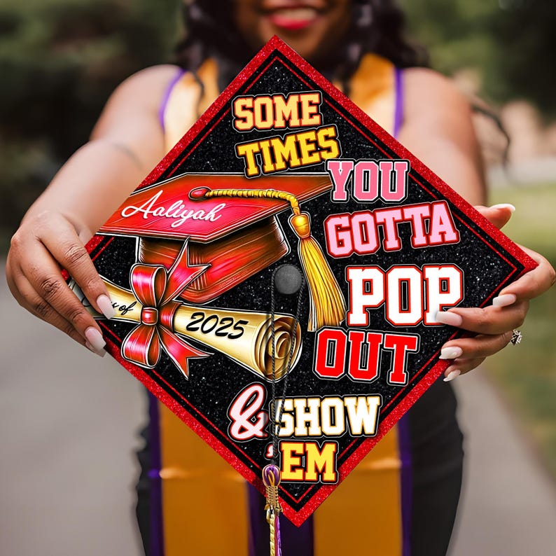 Custom Pop Out & Show Em Graduation Cap Topper, Custom Black Girl Grad Cap, African American Grad 2025, Pop Out Sorority Graduation Gift