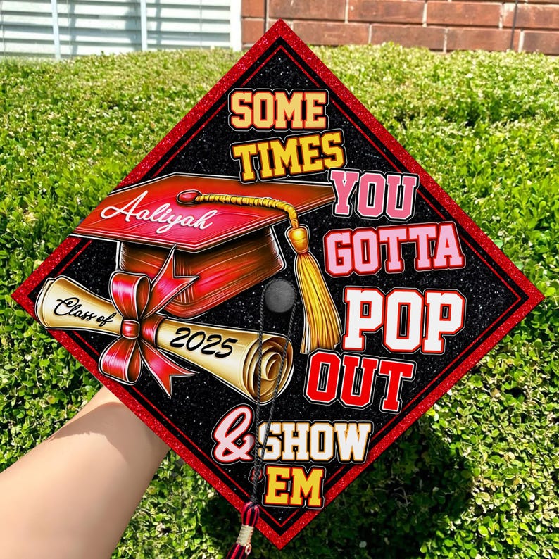 Custom Pop Out & Show Em Graduation Cap Topper, Custom Black Girl Grad Cap, African American Grad 2025, Pop Out Sorority Graduation Gift