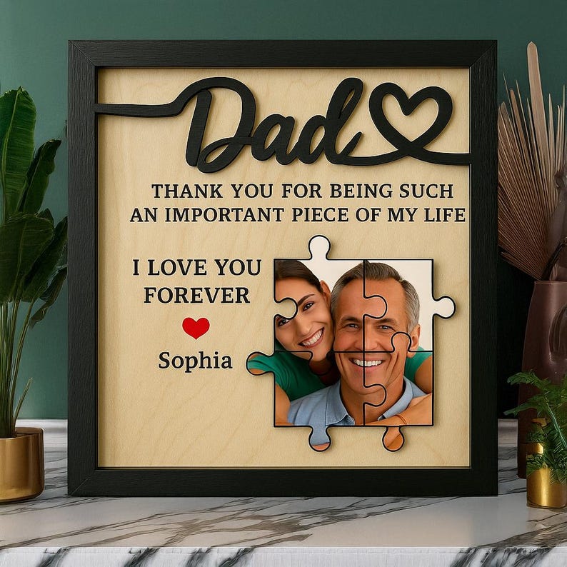 Personalized Puzzle Frame Gift for Dad with Photo | Custom Wooden Sign Father s Day Gift for Dad, Grandpa, Husband