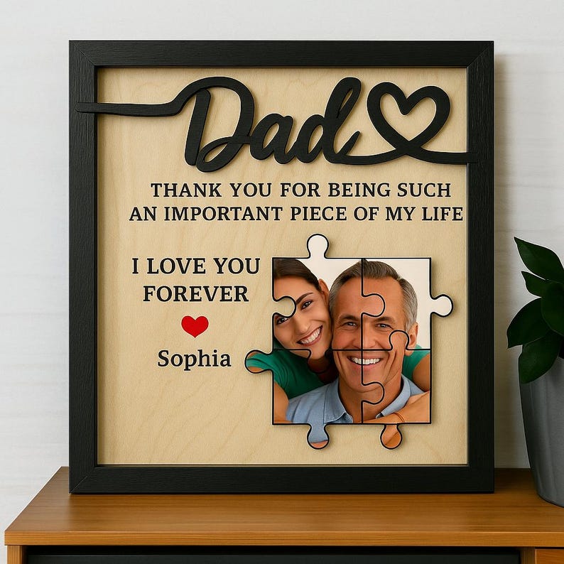 Personalized Puzzle Frame Gift for Dad with Photo | Custom Wooden Sign Father s Day Gift for Dad, Grandpa, Husband