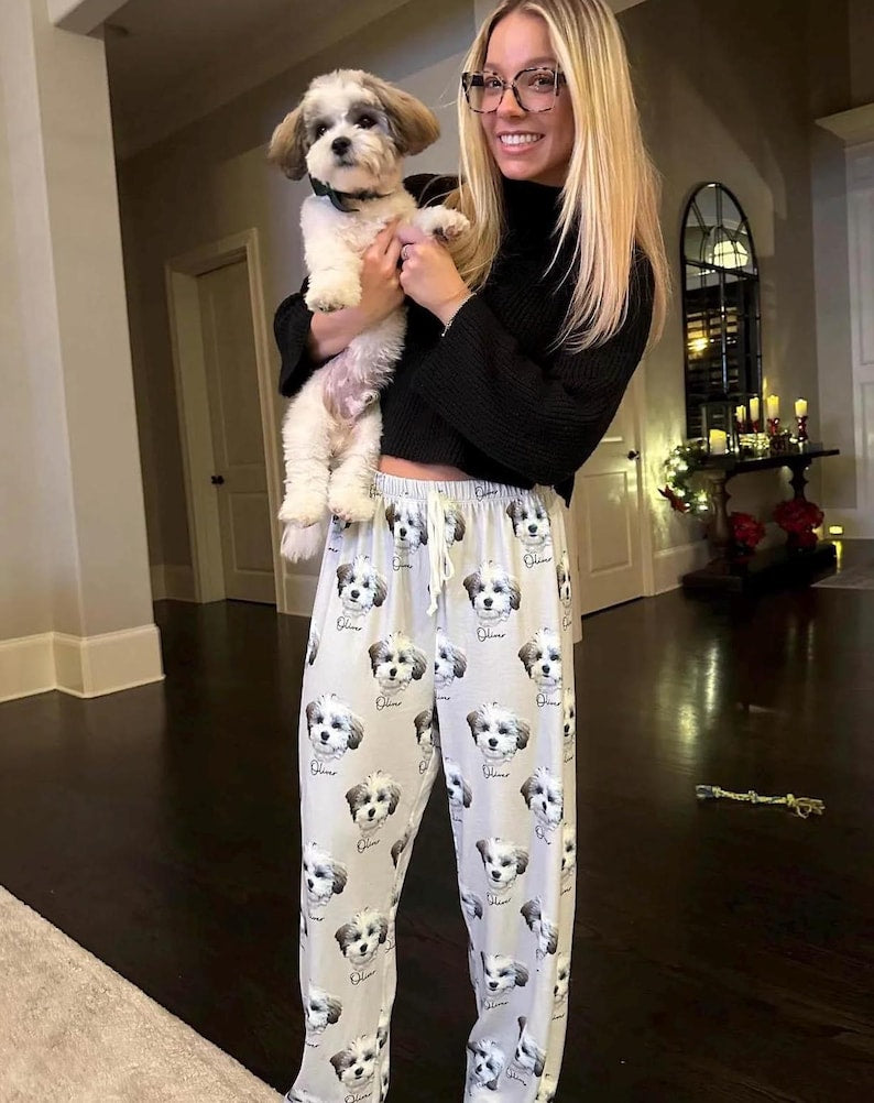 Custom Pet Portrait Pajama pants Using Pet Photo + Name Custom Dog Personalized Pajama Pants Photo Pants Dog Dad Dog Mom Gift