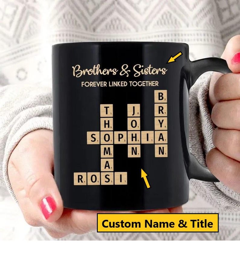 Brothers & Sisters Forever Linked Together Mug, Family Coffee Mug, Crossword Puzzle Art Mug, Gift For Brothers, Sisters Gift, Christmas Gift