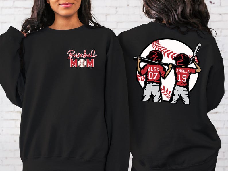 Personalized Baseball Mom Shirt, Baseball Two Player Shirt,Custom Name and Number Baseball Tee, Gameday Mom Shirt, Baseball Gift for Mom Dad