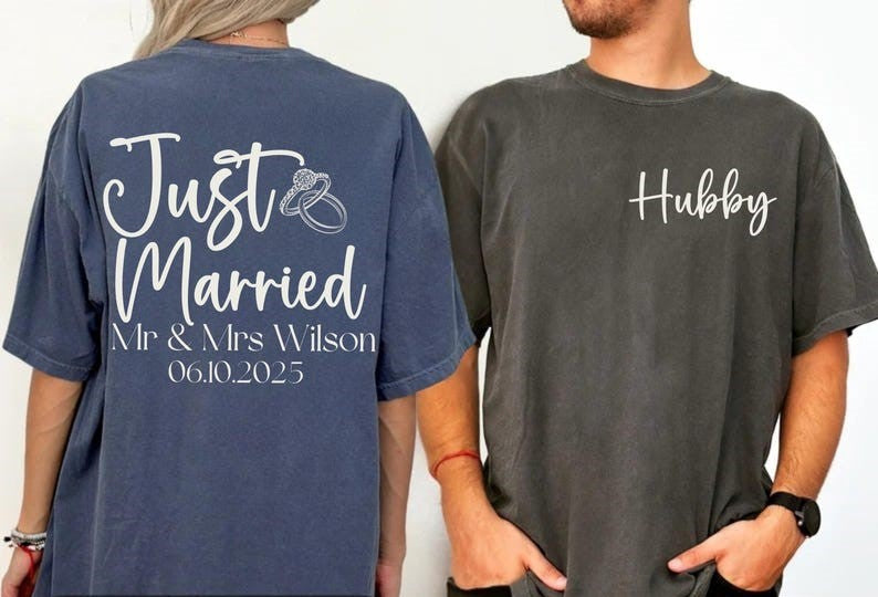 Personalized Mr and Mrs, Custom Wifey and Hubby Shirt, Bride and Groom Est, Wife And Husband Shirts, Just Married Tshirt, Honeymoon T-shirt