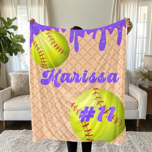 Personalized Softball Blanket, Ice Cream Drip Design, Team Gift