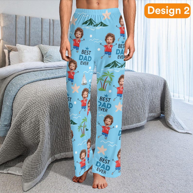 Custom Photo pajama pants, BEST DAD EVER Pajama Pants with Faces, Personalized Pajamas with Text, Christmas Gifts for Dad Mom, Best Dog Ever