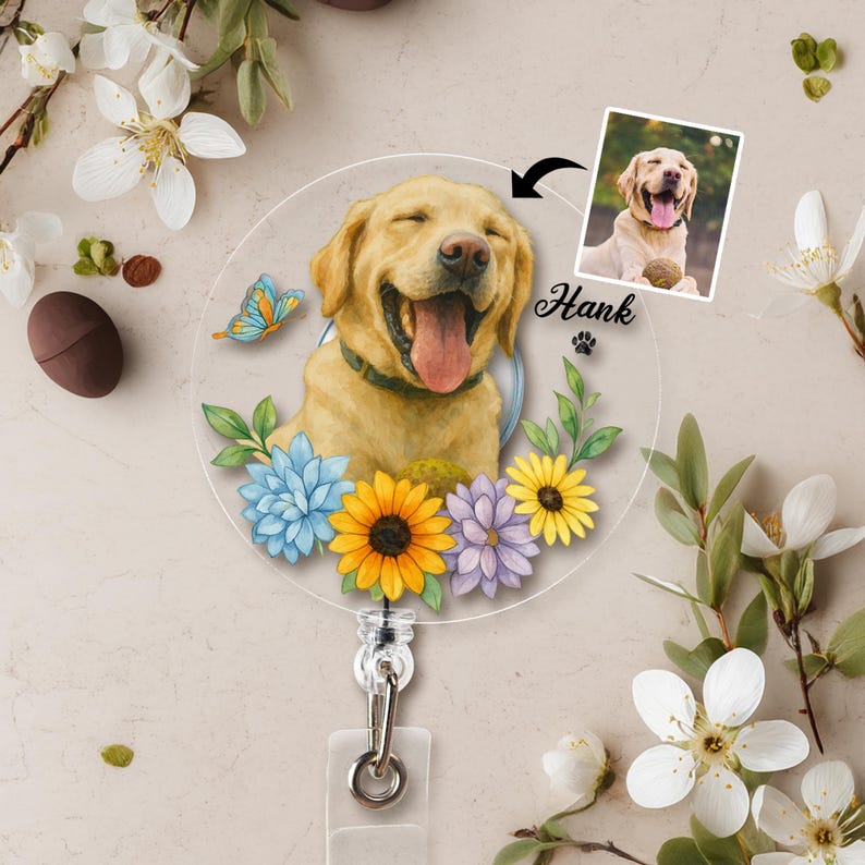 Custom Pet Portrait Badge Reel, Custom Dog Photo Badge Reel, Pet Portrait Gift, Dog Lover Gift, Nurse Badge Reel, Gift for Dog Mom