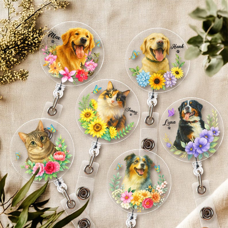 Custom Pet Portrait Badge Reel, Custom Dog Photo Badge Reel, Pet Portrait Gift, Dog Lover Gift, Nurse Badge Reel, Gift for Dog Mom