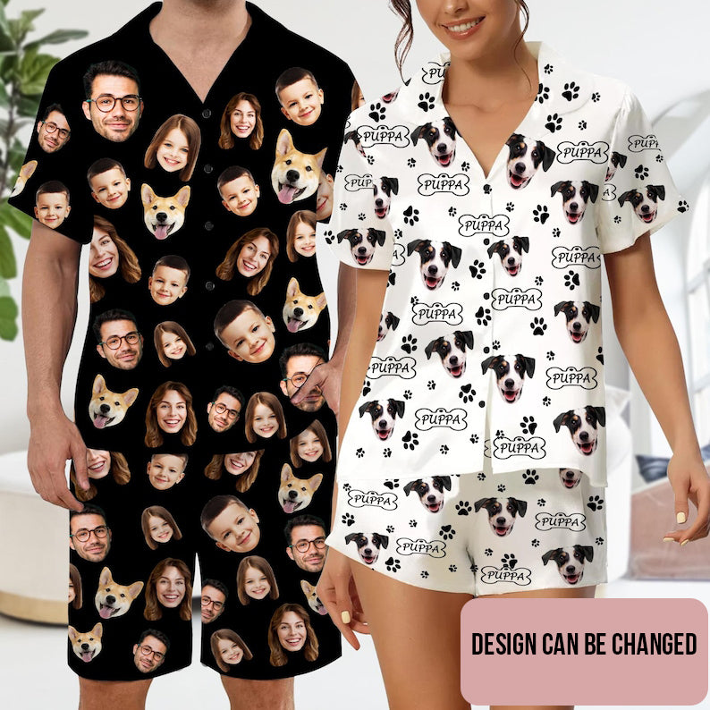 Custom Pet Face and Name On Unisex Short Pajamas, Custom Photo Pajamas, Personalized Your Pet Photo on Pet Lover PJs, Father's PJs, Pet PJs