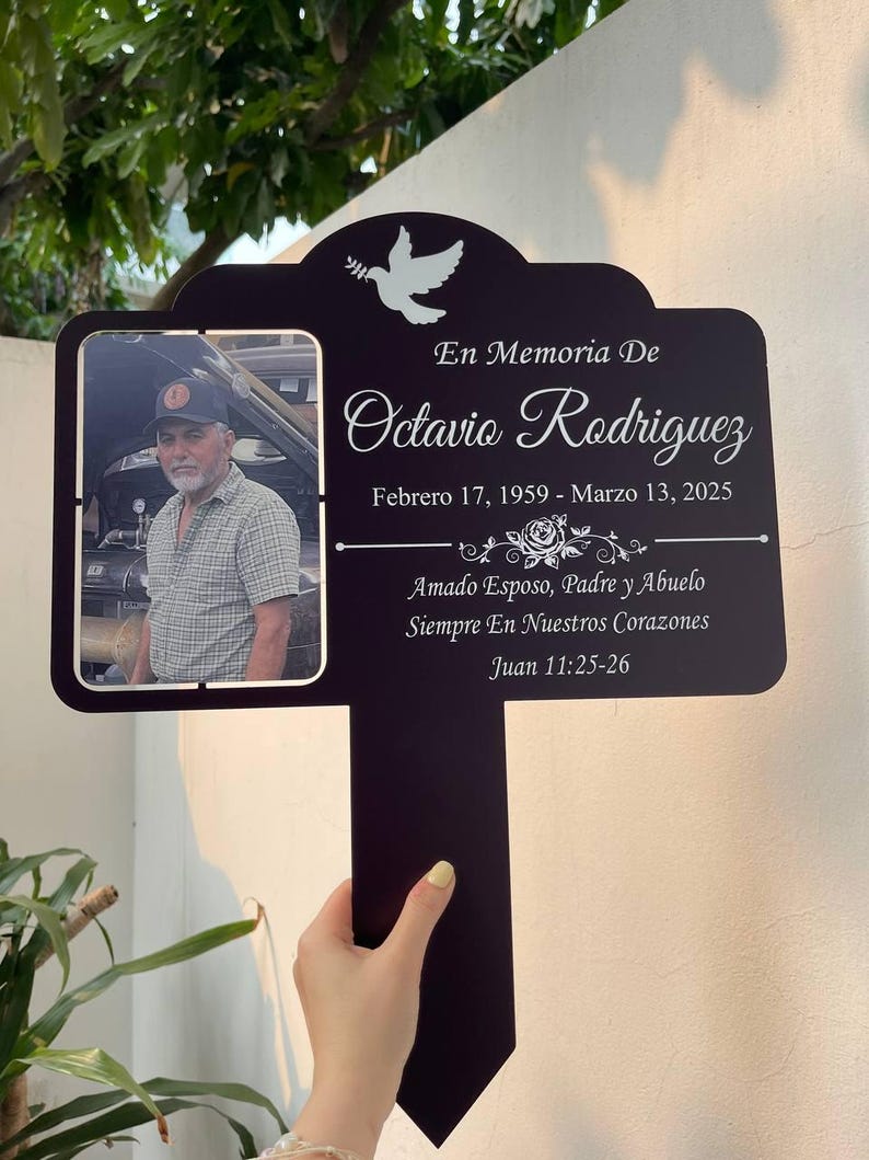 Custom Photo Grave Marker: Temporary Outdoor Memorial Plaque. Thoughtful sympathy gift, perfect for honoring and remembering loved ones.