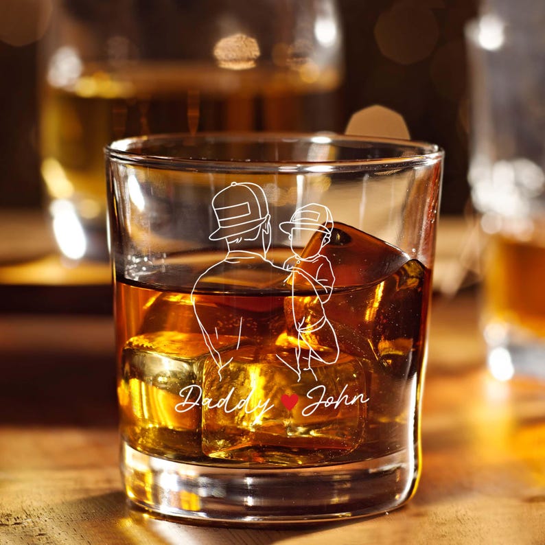 Personalized Fathers Day Gifts Whiskey Glass, Custom Portrait Outline Gift For Dad, First Time Dad Gift, Dad Established 2025 Whiskey Glass
