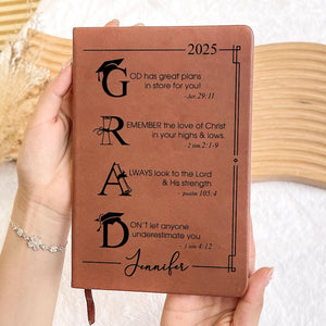 Graduation Motivation God Has Great Plans For You - Personalized Leather Journal, Graduation Journal For Men Women, Christian Gift Grad Gift