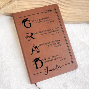 Graduation Motivation God Has Great Plans For You - Personalized Leather Journal, Graduation Journal For Men Women, Christian Gift Grad Gift