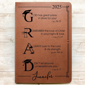 Graduation Motivation God Has Great Plans For You - Personalized Leather Journal, Graduation Journal For Men Women, Christian Gift Grad Gift
