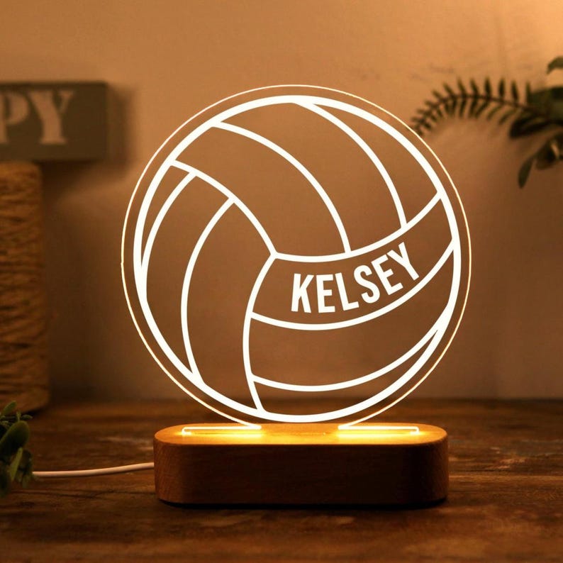Personalized Volleyball Night Light with Name - Custom LED Lamp for Sports Lover - Unique Gift for Volleyball Players - Girls Room Decor