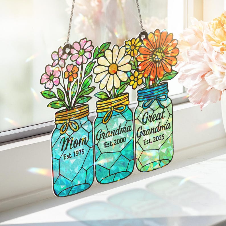 Floral Jar Hologram Ornament: Generations Family Keepsake, Gift For Mom, Gift For Grandma
